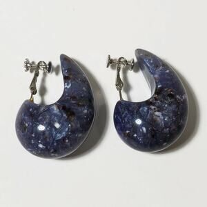 Vintage Les Bernard Blue Plastic J Hoop Screw Back Clip Earrings